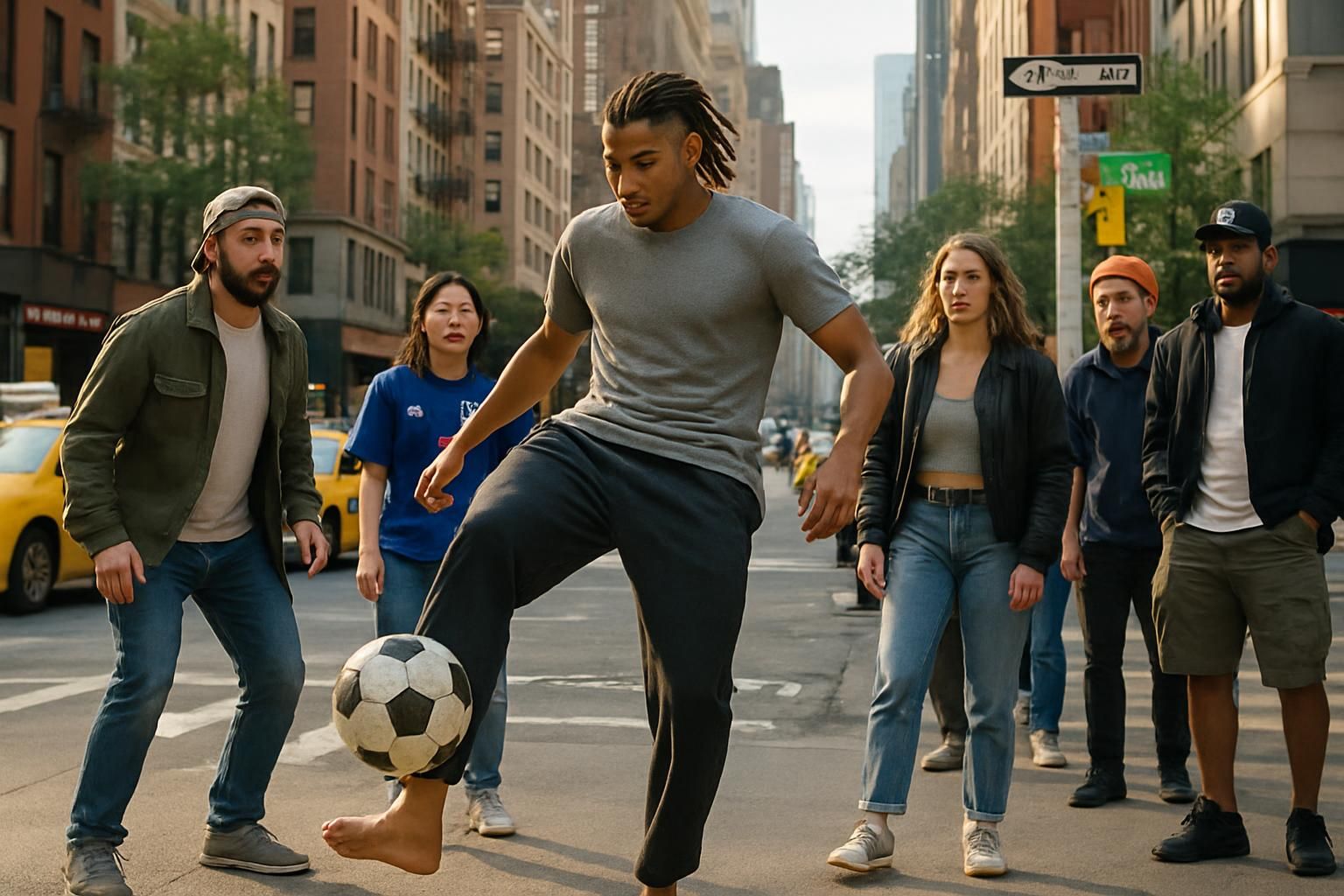 après la coupe du monde, michael olise a été surpris en train de jouer au ballon en chaussettes avec des passants dans les rues de new york, partageant un moment de spontanéité et de joie.