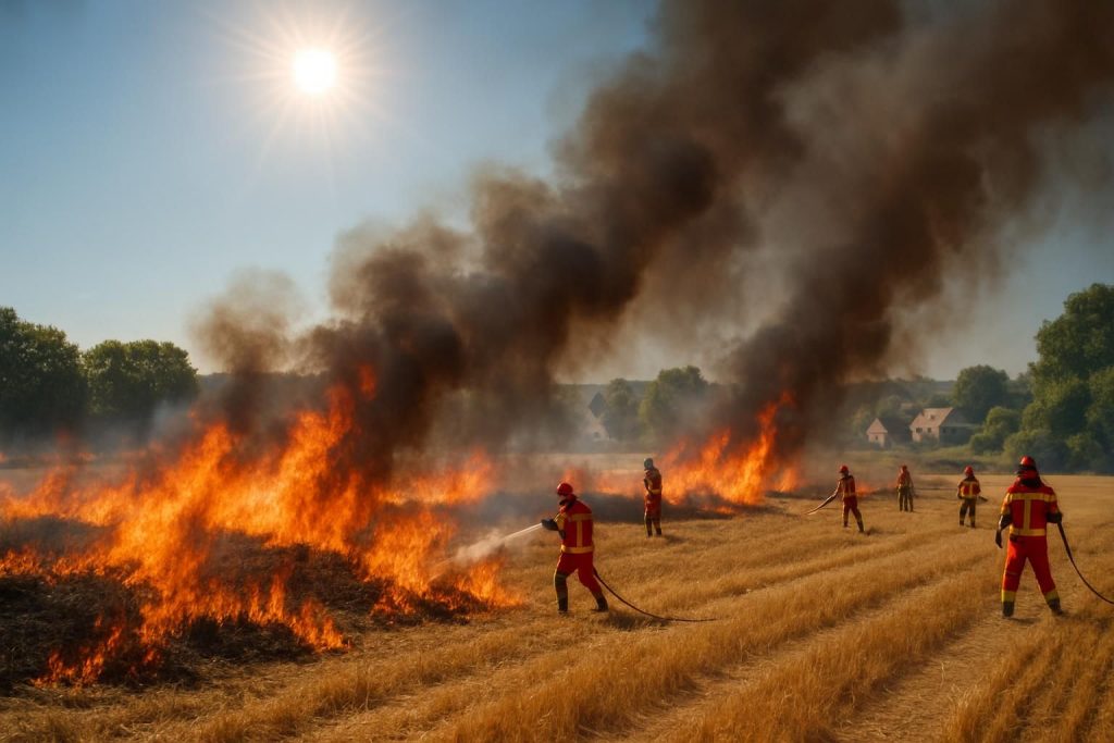 canicule en normandie : 8 incendies détruisent 11 hectares de moissons suite à 14 départs de feu enregistrés vendredi.