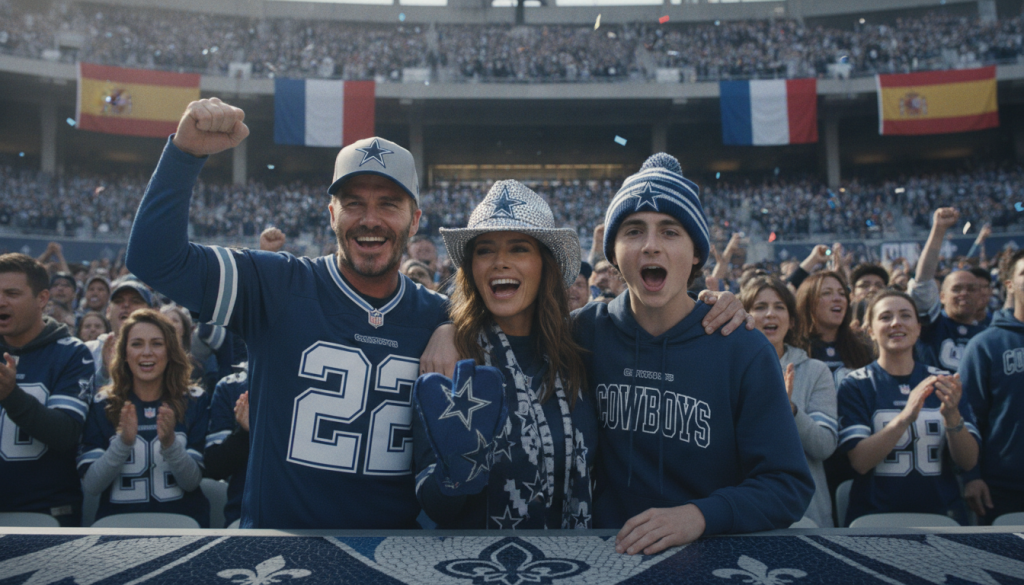 découvrez comment les beckham et timothée chalamet affichent leur passion pour les dallas cowboys, entre france et espagne, dans un hommage vibrant à cette équipe emblématique.