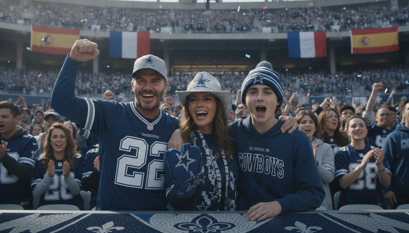 découvrez comment les beckham et timothée chalamet affichent leur passion pour les dallas cowboys, entre france et espagne, dans un hommage vibrant à cette équipe emblématique.