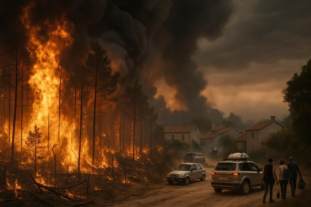 gironde en flammes : 2 000 hectares ravagés par un incendie majeur, avec l'évacuation en urgence de milliers d'habitants pour leur sécurité.