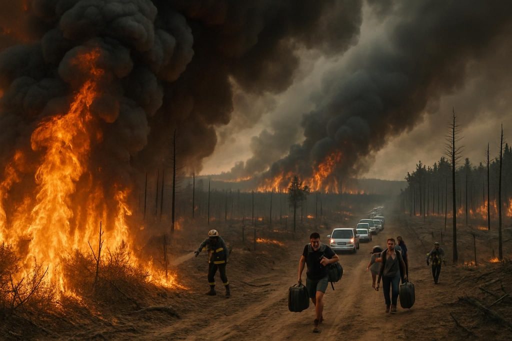 la gironde en proie à des incendies dévastateurs : 220 000 personnes évacuées et 42 000 hectares de terres détruits. le feu continue de ravager la région, mobilisant les secours dans un combat difficile.