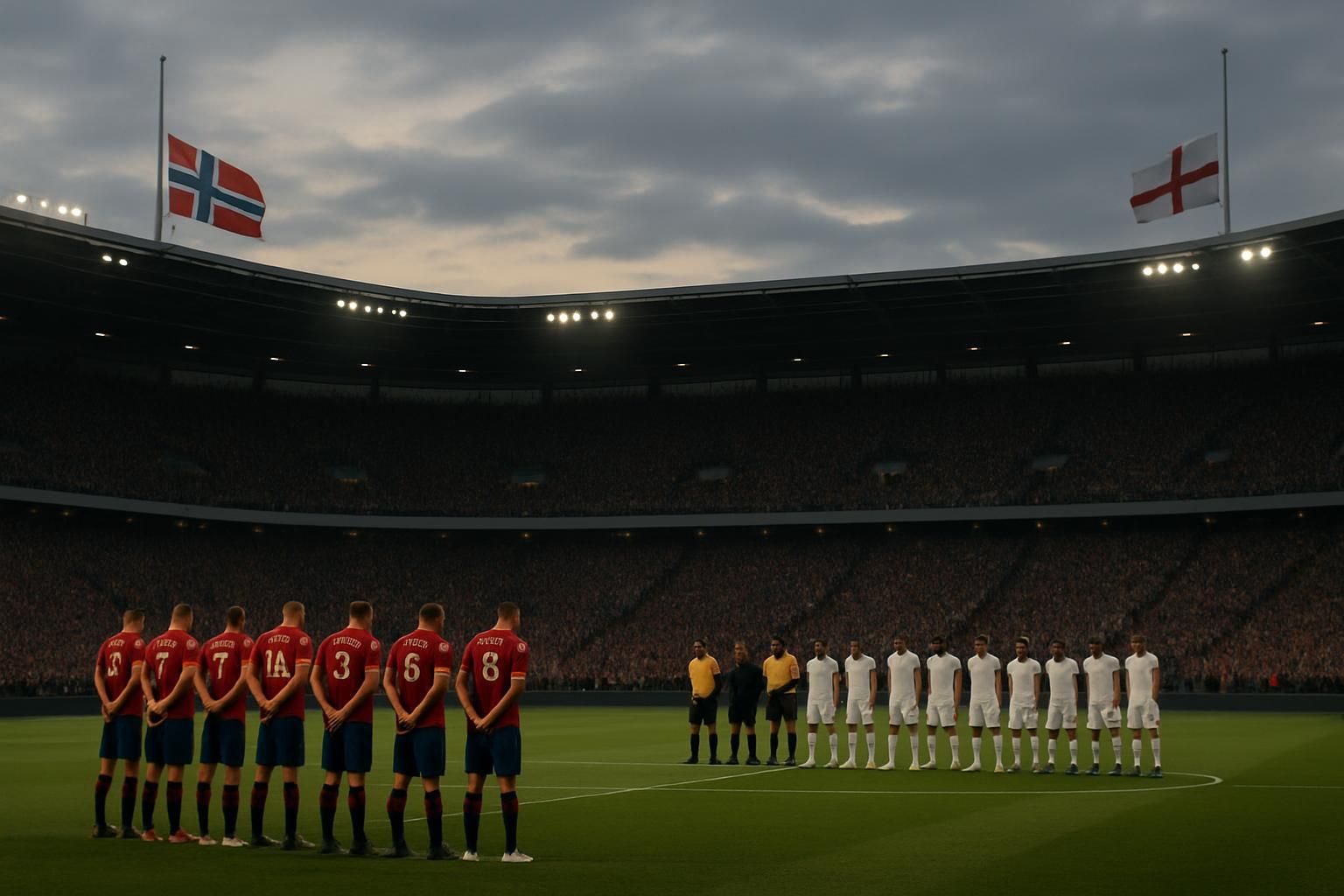 une minute de silence respectueuse est observée avant le match norvège-angleterre en coupe du monde, en hommage au joueur sud-africain jayden adams récemment décédé.