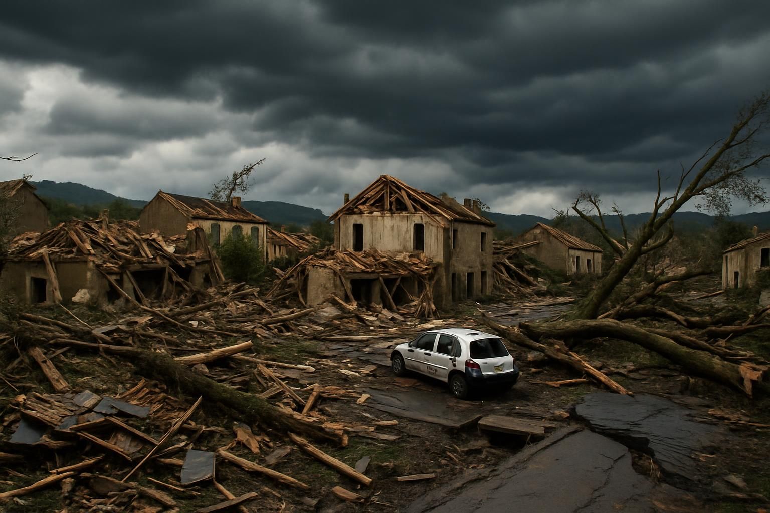 découvrez l'ampleur des dégâts causés par une tornade dans un village de l'aude, où la puissance de ce phénomène naturel a presque entièrement dévasté la communauté locale.