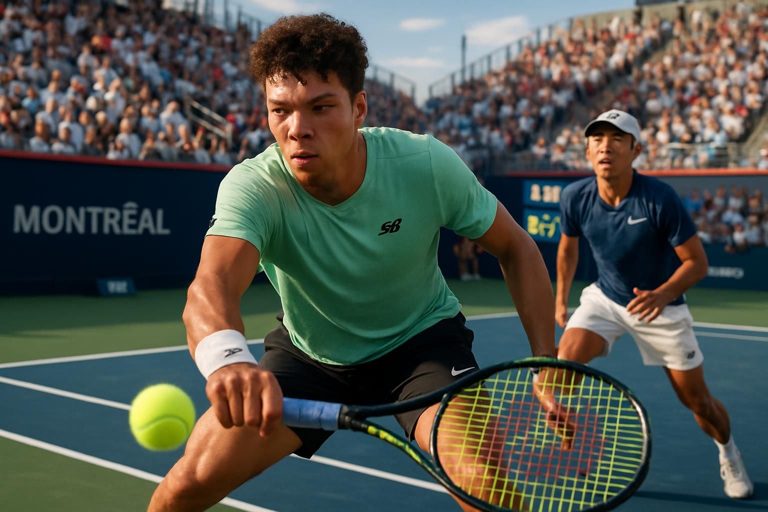 ben shelton s'impose face à learner tien et se qualifie pour la finale du masters 1000 de montréal, prêt à défendre son titre avec détermination.