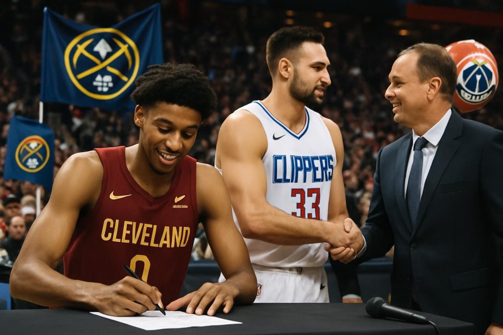 découvrez les détails de l'échange à quatre équipes impliquant peyton watson qui rejoint cleveland, max strus transféré aux clippers, avec la participation des franchises de denver et washington.