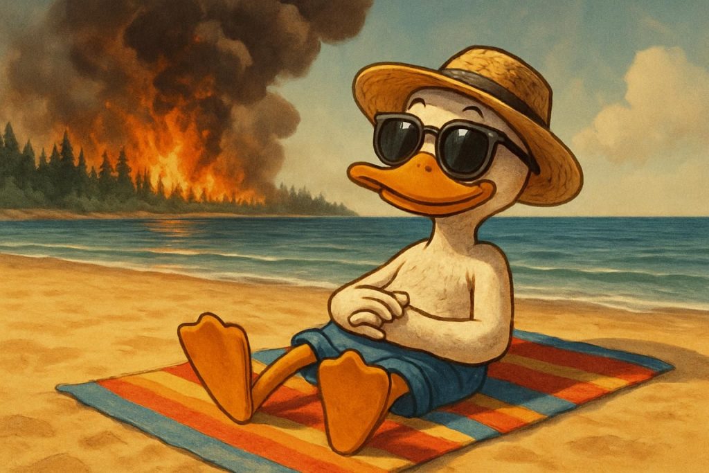découvrez les coulisses des illustrations du « canard » avec lodi en vacances à la plage, malgré le contexte difficile des incendies. un regard unique et décalé sur l'actualité.
