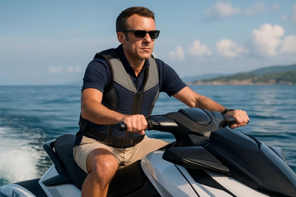 découvrez la photo surprenante de macron en jet-ski qui suscite de nombreux commentaires et réactions.