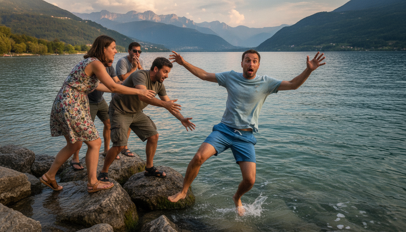 découvrez le drame à annecy où l'humoriste tristan a été victime d'une chute lors de sa dernière baignade. retour sur cet incident marquant.