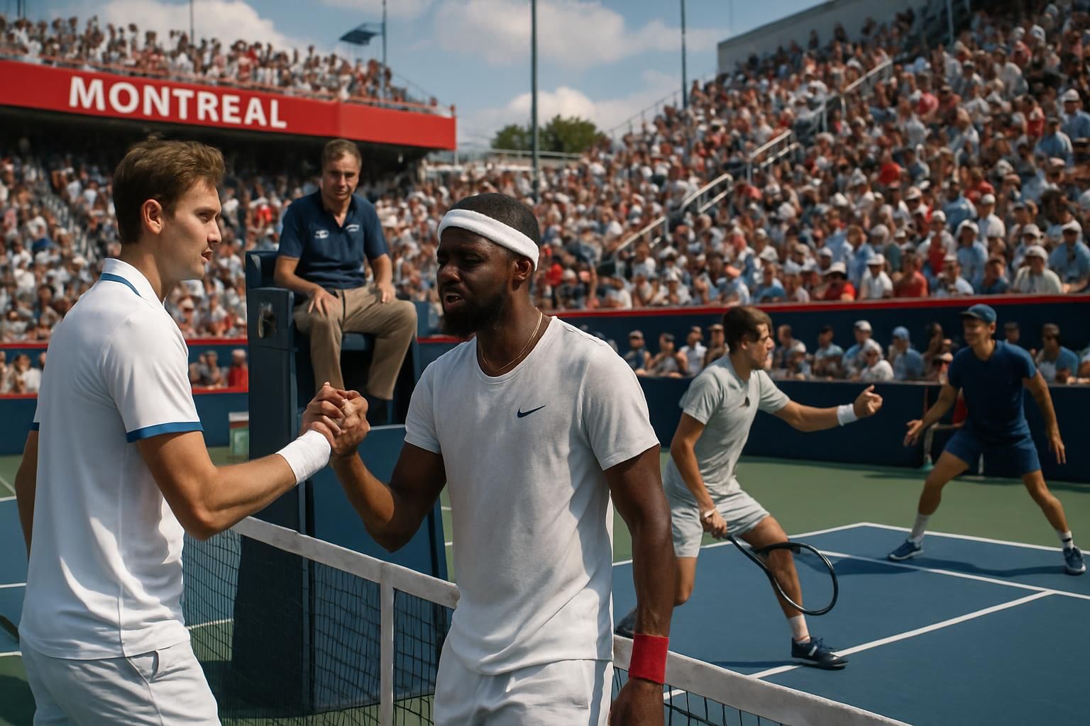 rinderknech se qualifie pour les huitièmes de finale du masters 1000 de montréal suite à l'abandon de tiafoe, tandis que droguet s'incline face à nakashima après un match intense et disputé.