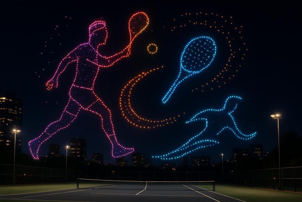 découvrez un spectacle éblouissant : un ballet lumineux de drones dédié à l'icône du tennis roger federer, alliant technologie et hommage artistique.