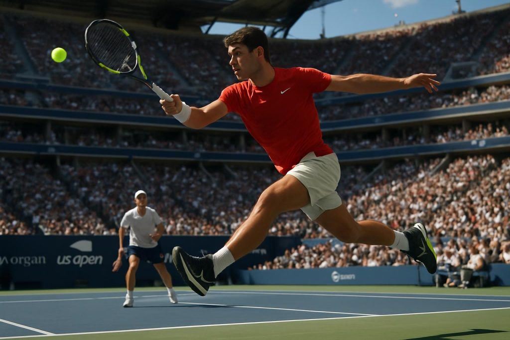 carlos alcaraz domine yibing wu et se qualifie facilement pour les huitièmes de finale de l'us open, affichant une performance impressionnante.