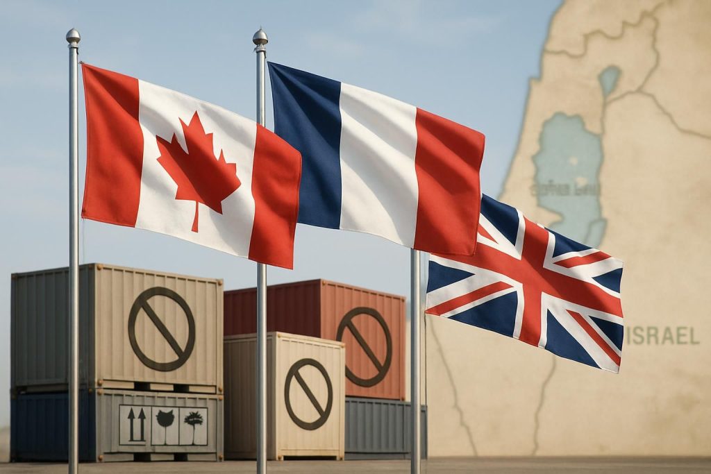 le canada, la france et le royaume-uni annoncent leur engagement à interdire les importations provenant des colonies israéliennes, renforçant ainsi les sanctions contre israël.