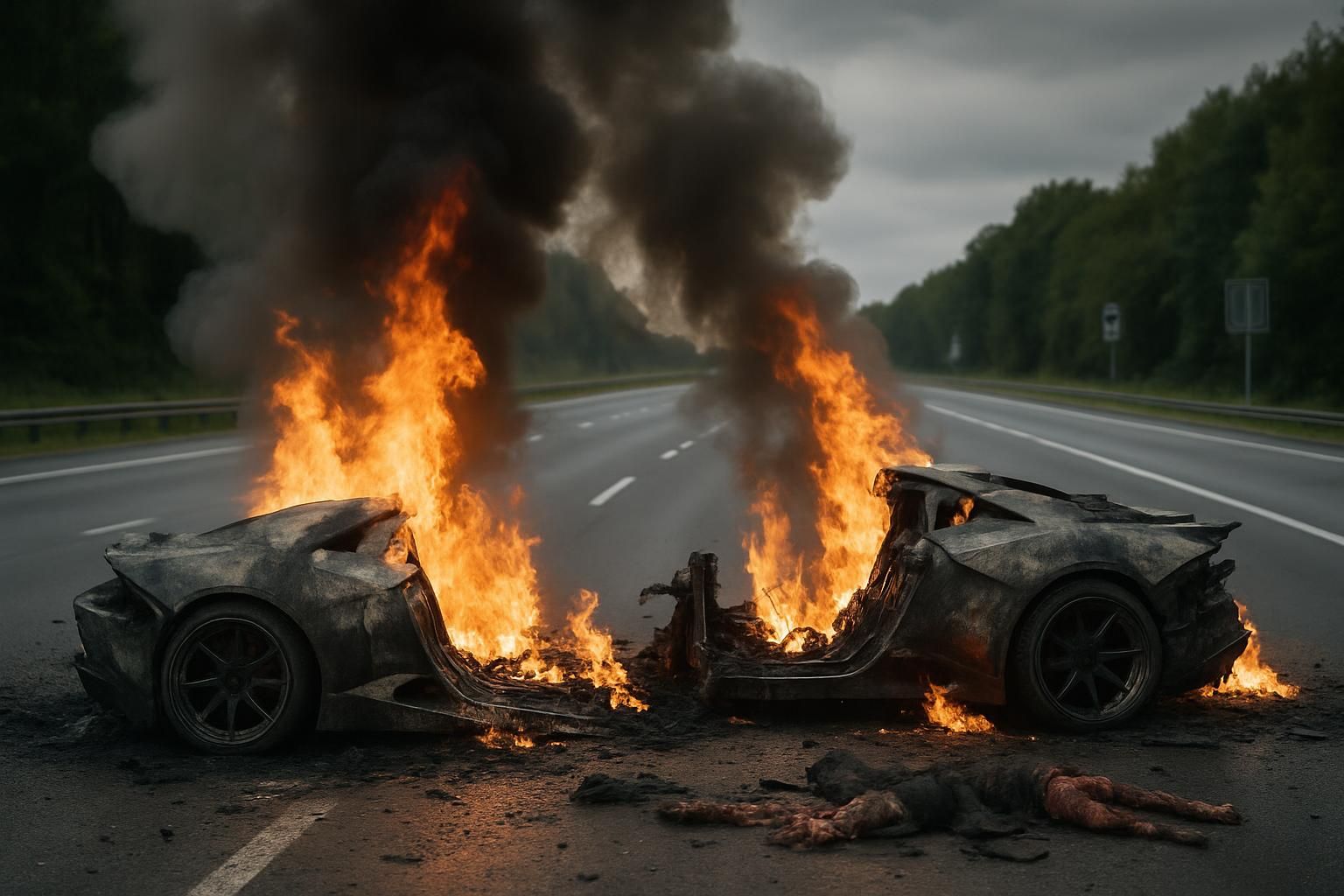 Tragédie sur l’A3 : une Lamborghini incendiée et scindée en deux, ses deux passagers périssent