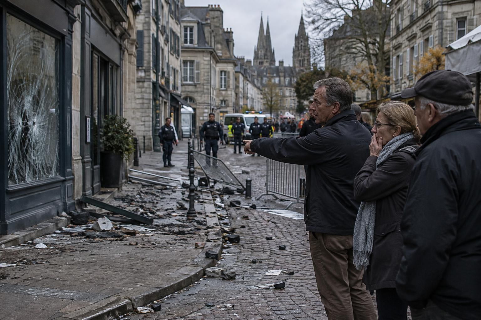 à quimper, les affrontements suscitent indignation et consternation face aux dégâts, tandis que des accusations de « guérilla » sont lancées.