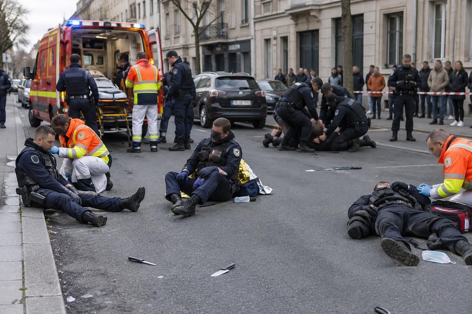 au mans, un homme de 37 ans soupçonné d’avoir blessé cinq policiers avec des couteaux a été mis en examen pour tentative de meurtre.