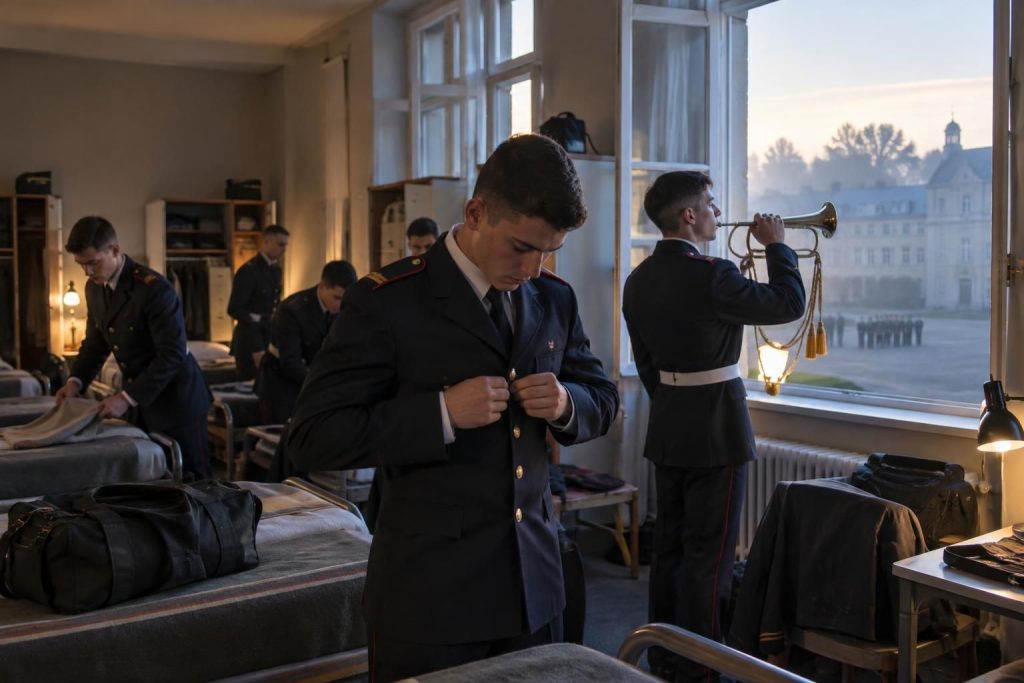 découvrez le quotidien d’un lycée militaire : réveil au clairon, vie au carré et immersion dans la discipline, dans un jour, un doc s05e40.
