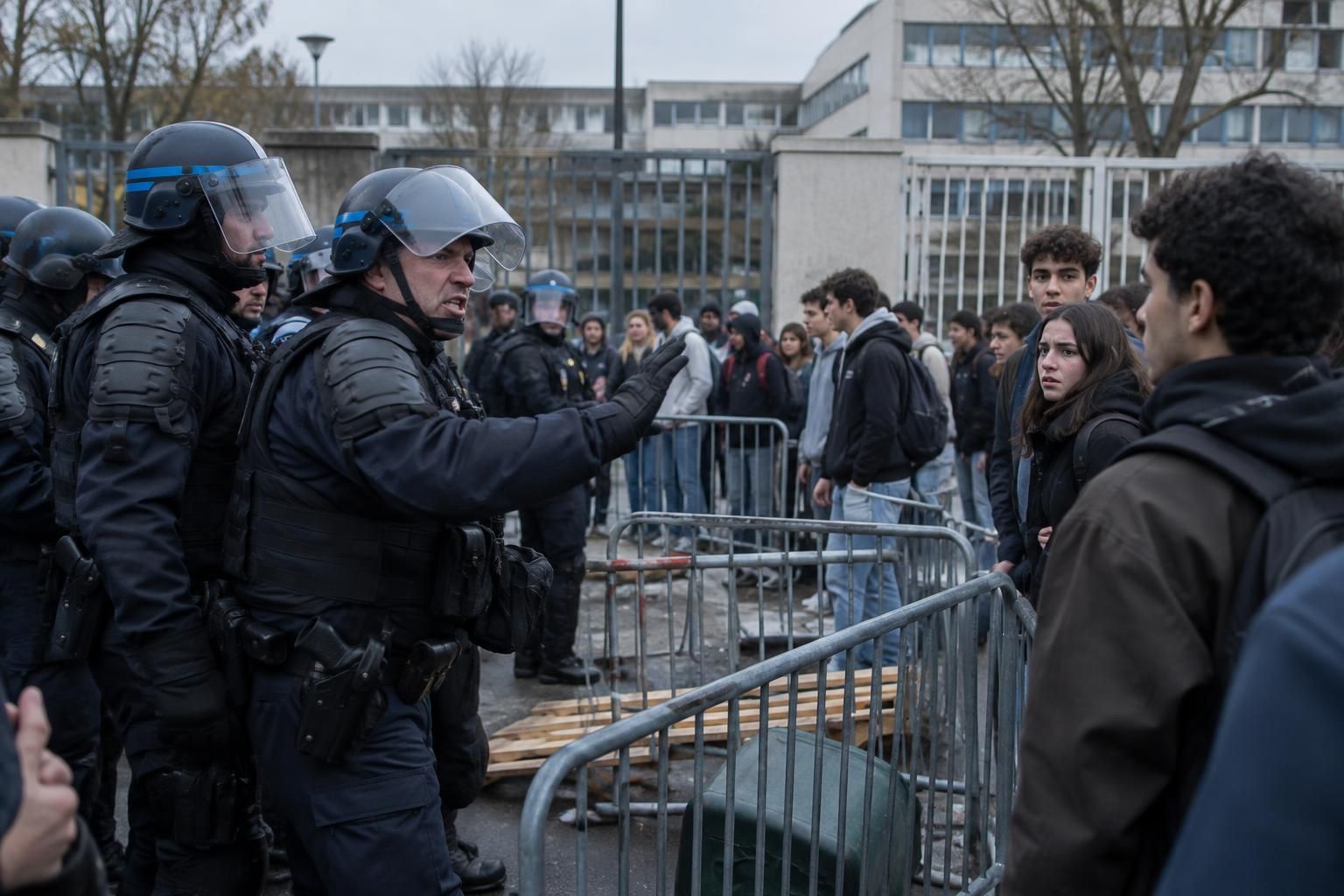 alors que des lycées sont bloqués, la tension monte et des policiers perdent leur sang-froid face à une situation de plus en plus tendue.