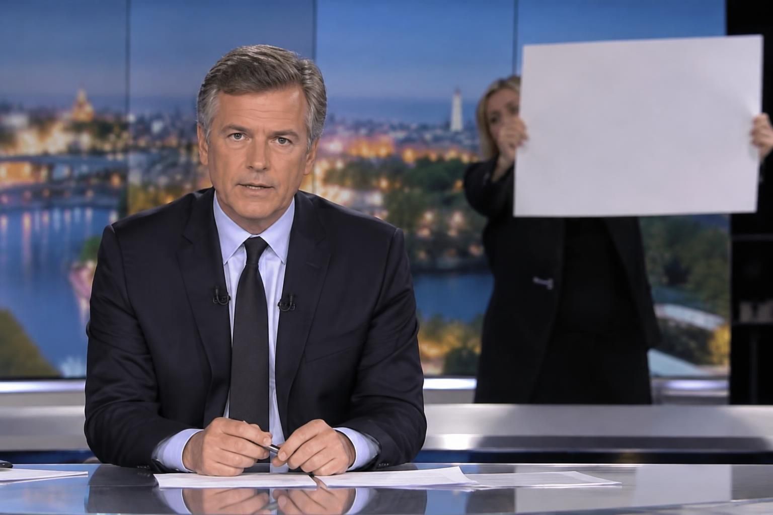 une pancarte polémique visant emmanuel macron est restée quatre minutes à l’écran derrière julian bugier. retour sur cette séquence remarquée.